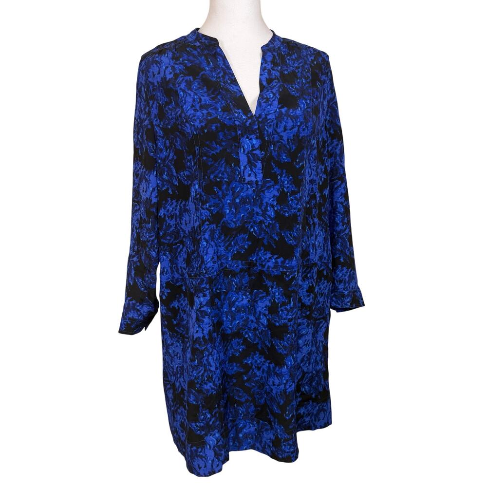 Madewell Director Dress 100% Silk Blue Abstract Floral Print Shift Tunic Medium